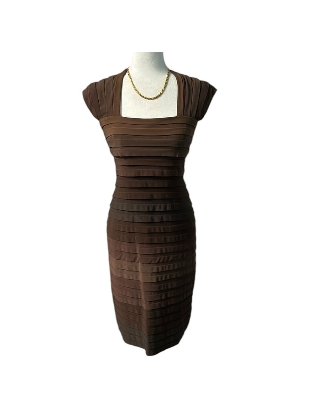 Tadashi Shoji Sheath Dress Ombre Brown Pleated Size Med Petite